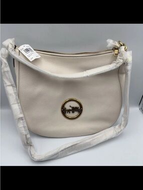 Coach Chalk Pebbled Leather Shoulder Bag with Gold Medallion